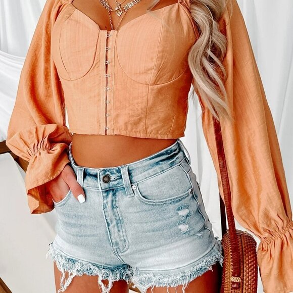 Kancan Light Wash High Rise Shorts With Frayed Hem Summer Spring KC6358L NWT - Picture 1 of 5